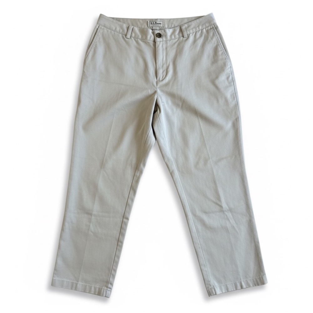 L.L. Bean Curvy Fit Cotton Chino Pants Preppy Work Classic Khaki Tan 14 Petite